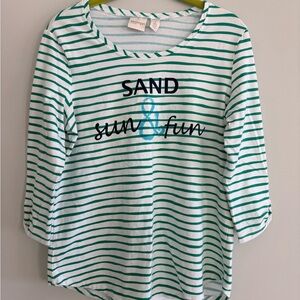 Zenergy by Chico’s Green Striped Long Sleeve Tee